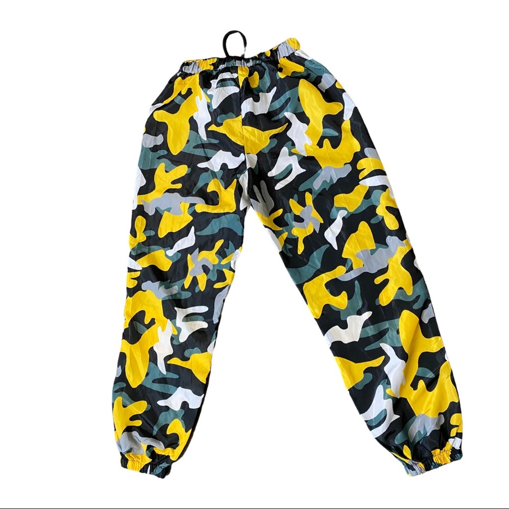 Army print vintage pant , yellow and green